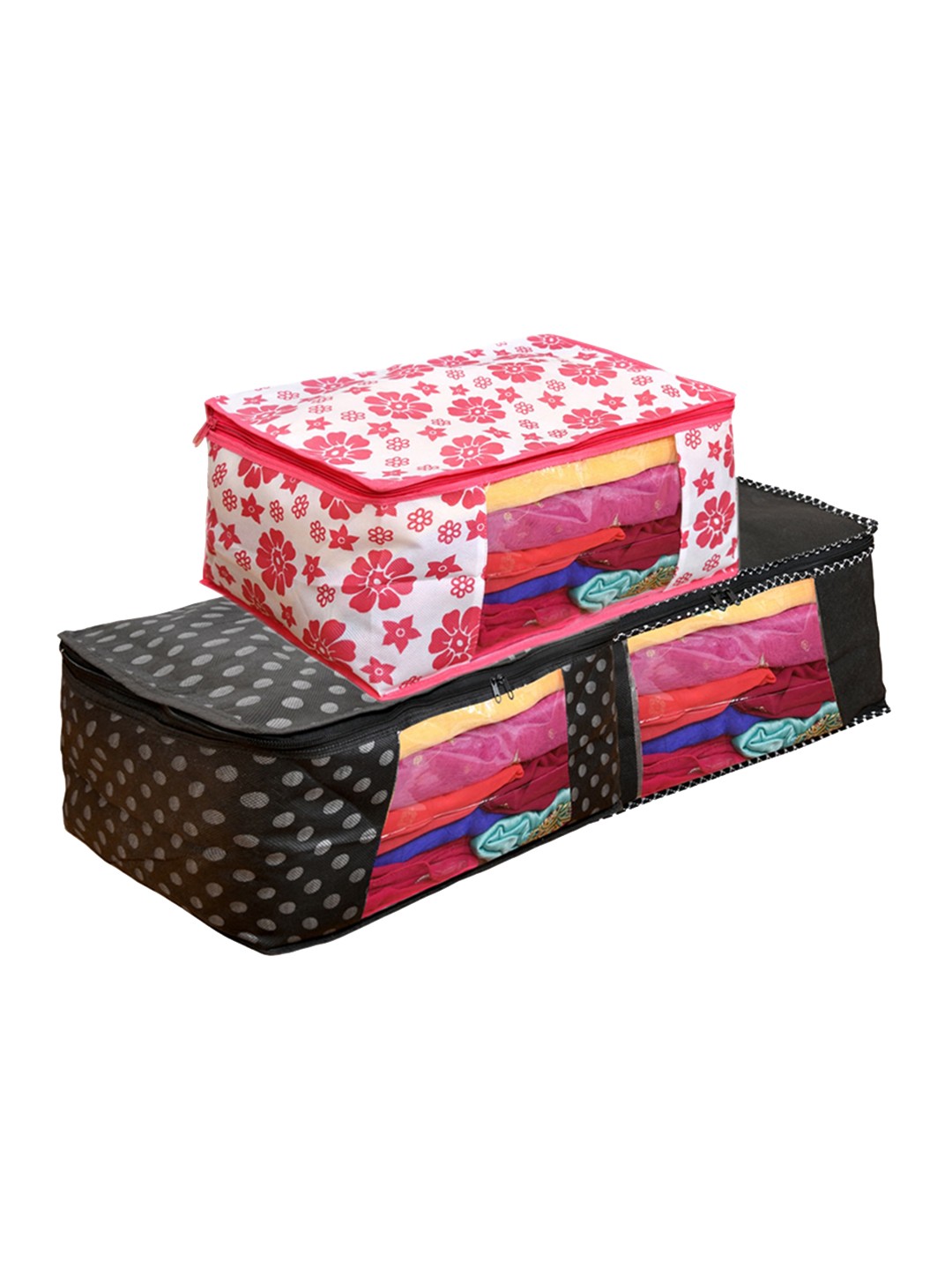 

Home Fresh Pink & Black 3 Pieces Printed Canvas Saree Organisers
