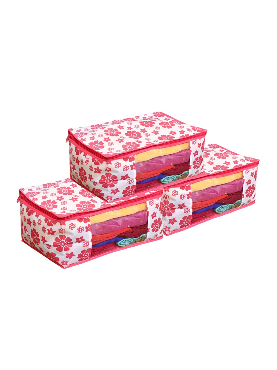 

Home Fresh Pink & White 3 Pieces Printed Saree Organisers