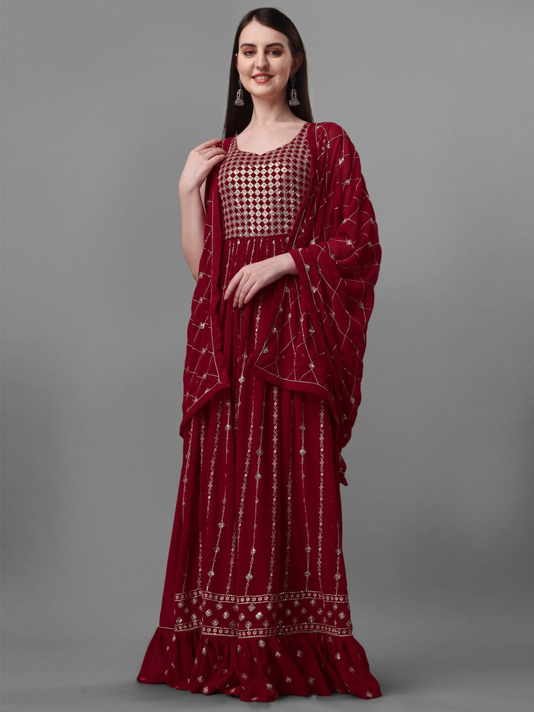 

JATRIQQ Embroidered Unstitched Dress Material, Maroon