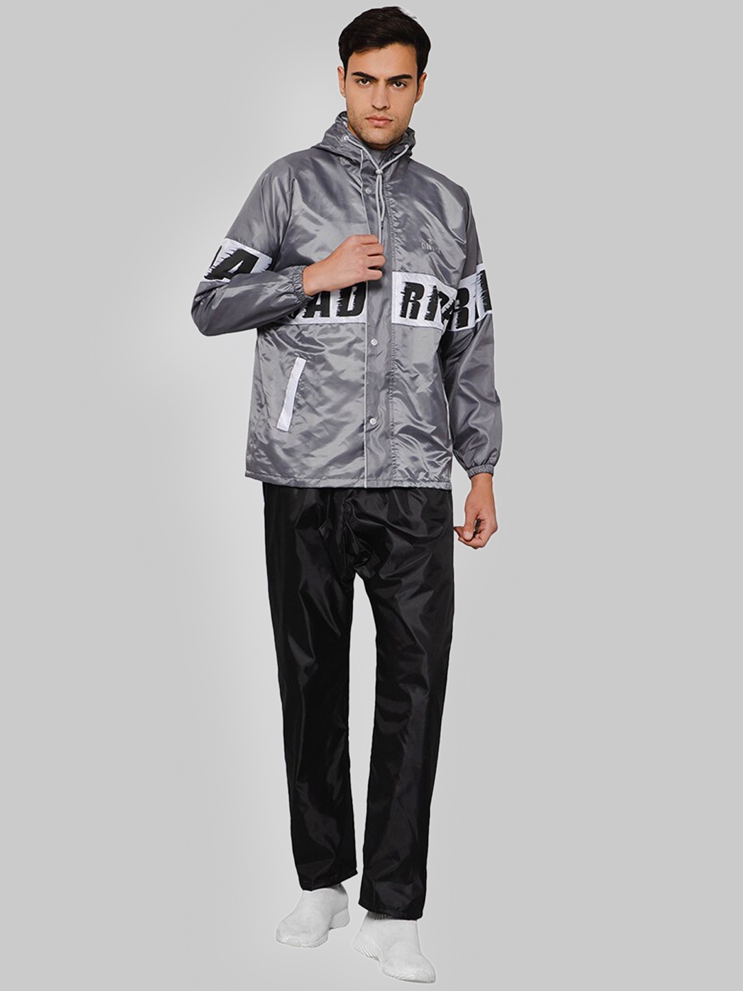 

THE CLOWNFISH Road Rider Printed Waterproof Reversible Double Coating Rain Suit, Grey