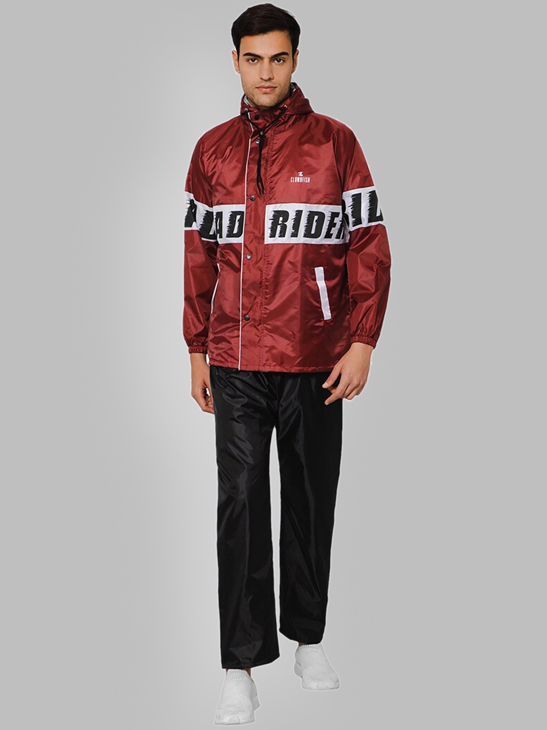 

THE CLOWNFISH Road Rider Printed Waterproof Double Coated Reversible Raincoat, Maroon