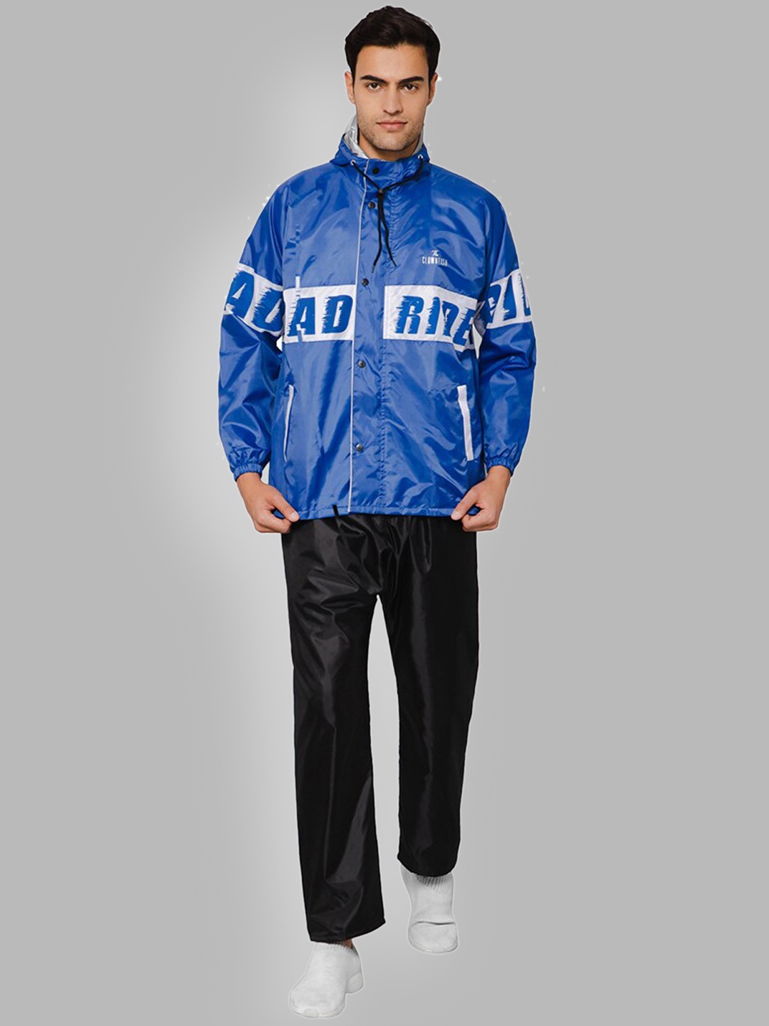 

THE CLOWNFISH Road Rider Plus Size Printed Waterproof Reversible Double Coating Rain Suit, Blue