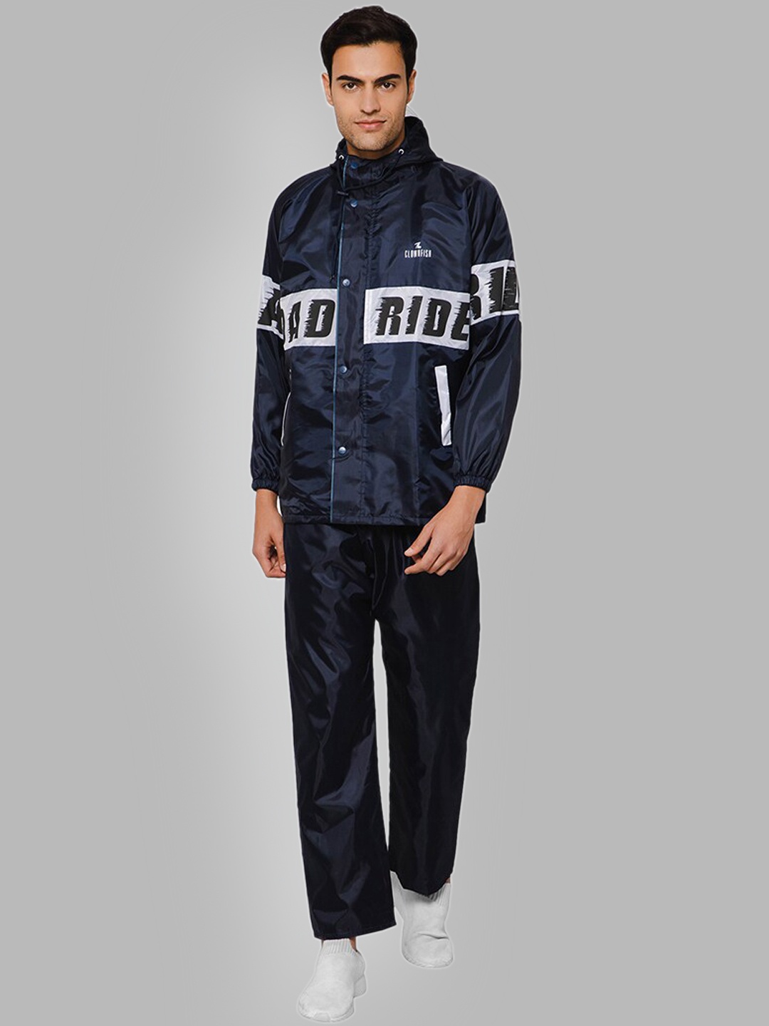 

THE CLOWNFISH Men Plus Size Printed Waterproof Reversible Double Coating Rain Suit, Navy blue