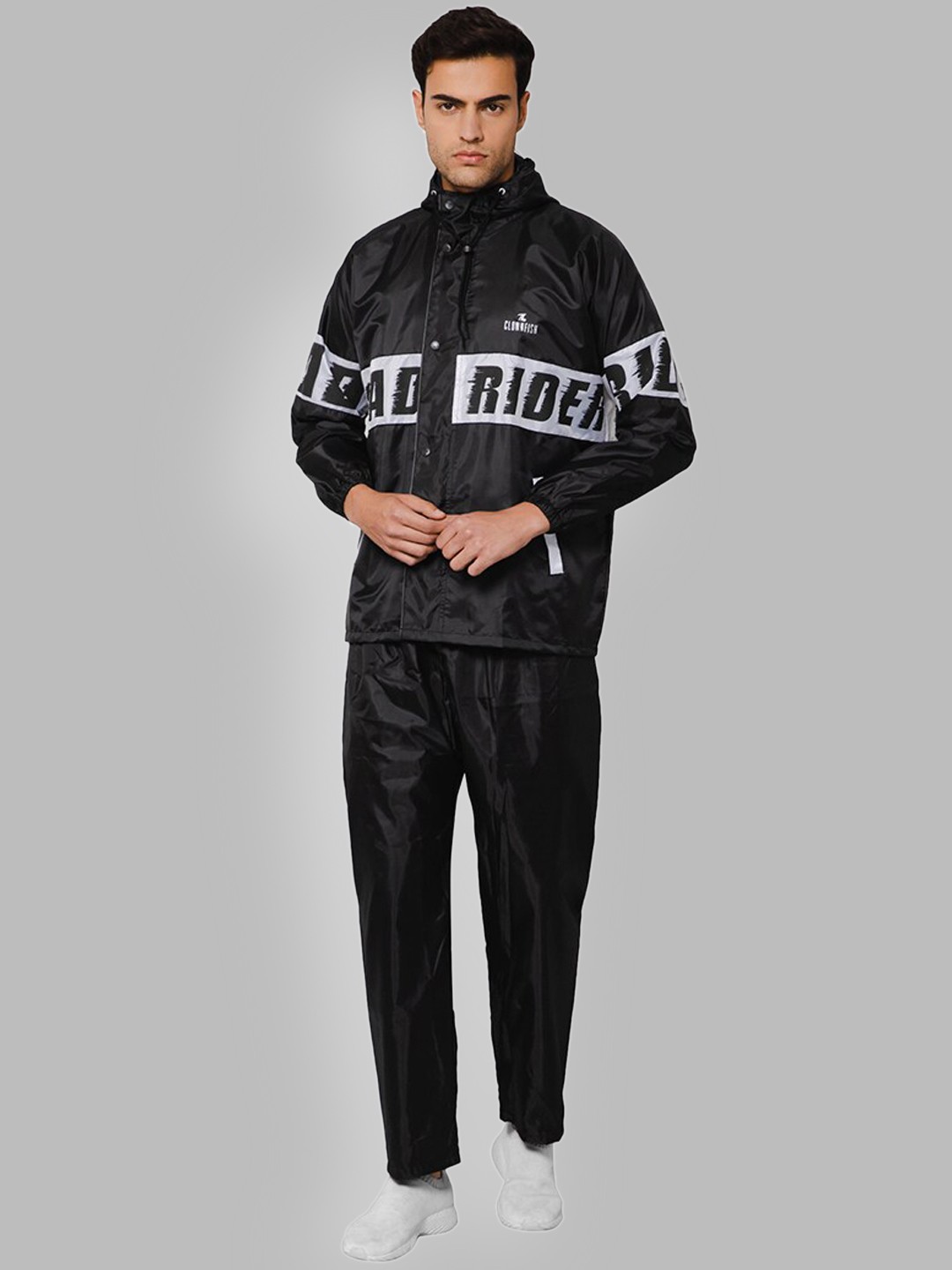 

THE CLOWNFISH Printed Waterproof Reversible Double Coating Rain Suit, Black