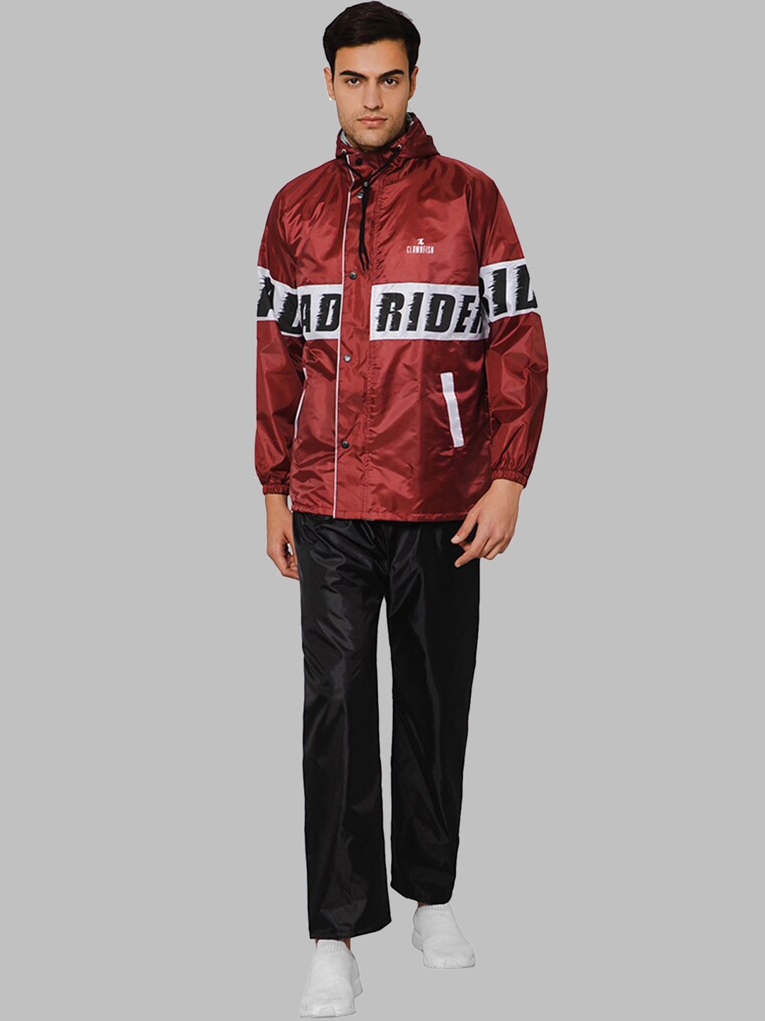 

THE CLOWNFISH Men Printed Reversible Waterproof Double Coating Rain Suit, Maroon