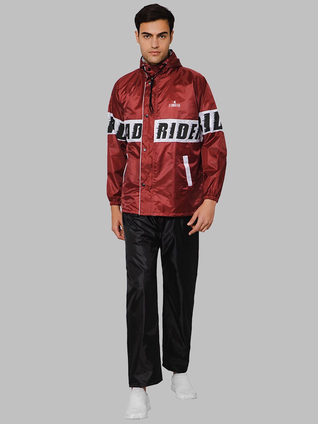 

THE CLOWNFISH Men Plus Size Printed Reversible Waterproof Double Coating Rain Suit, Maroon