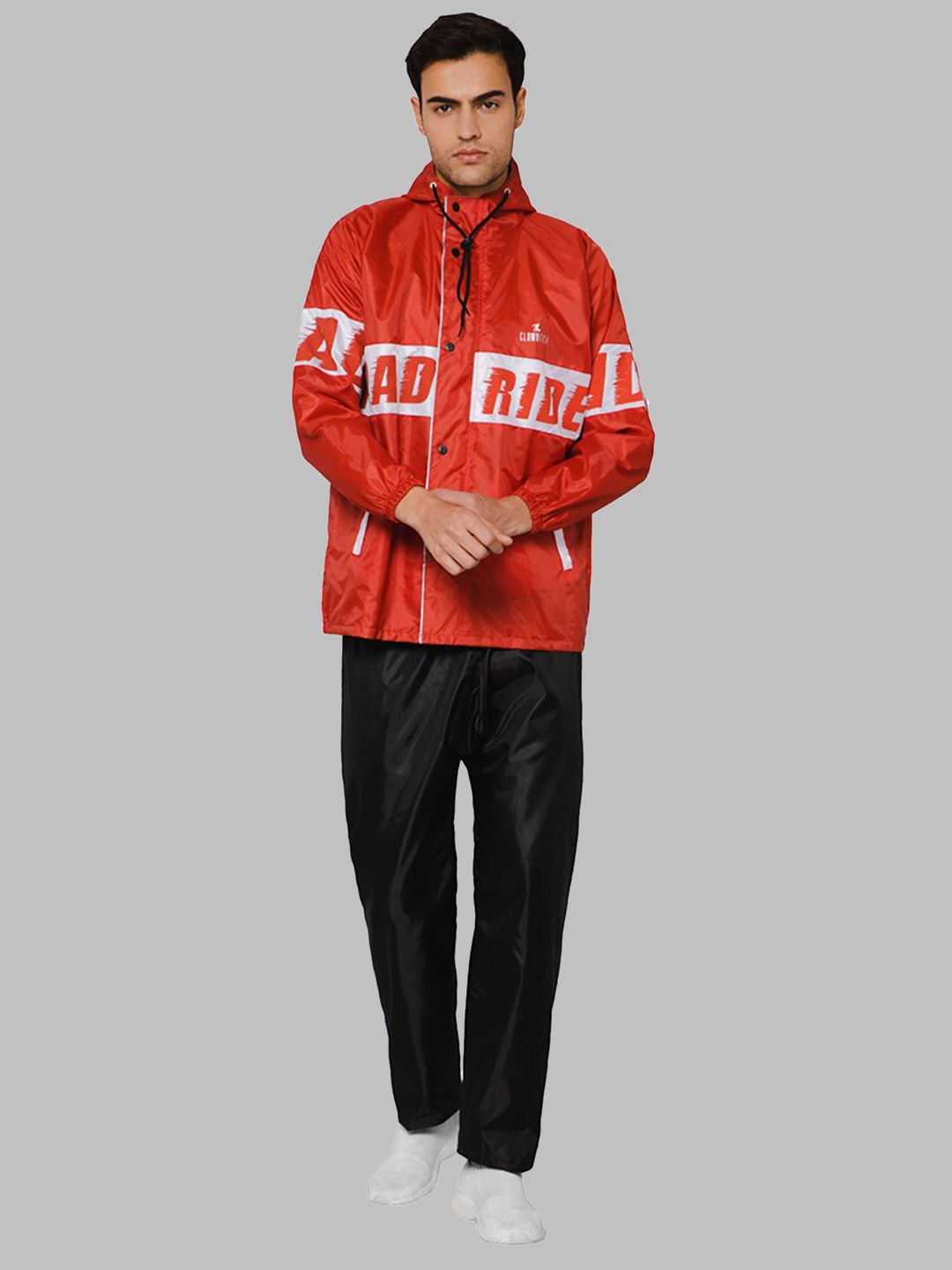 

THE CLOWNFISH Plus Size Printed Waterproof Double Coated Reversible Raincoat, Red