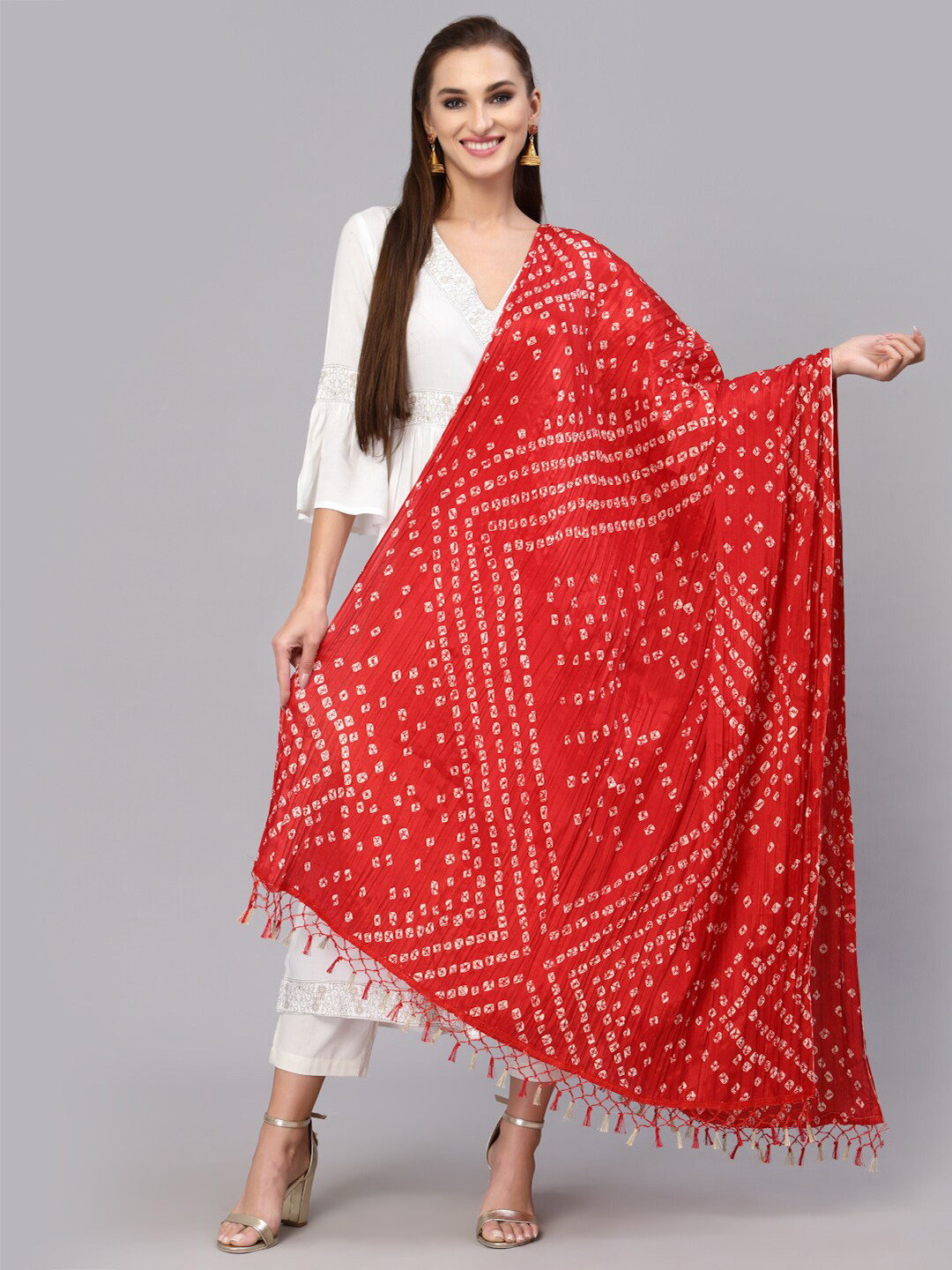 

Stylum Printed Bandhani Dupatta, Red