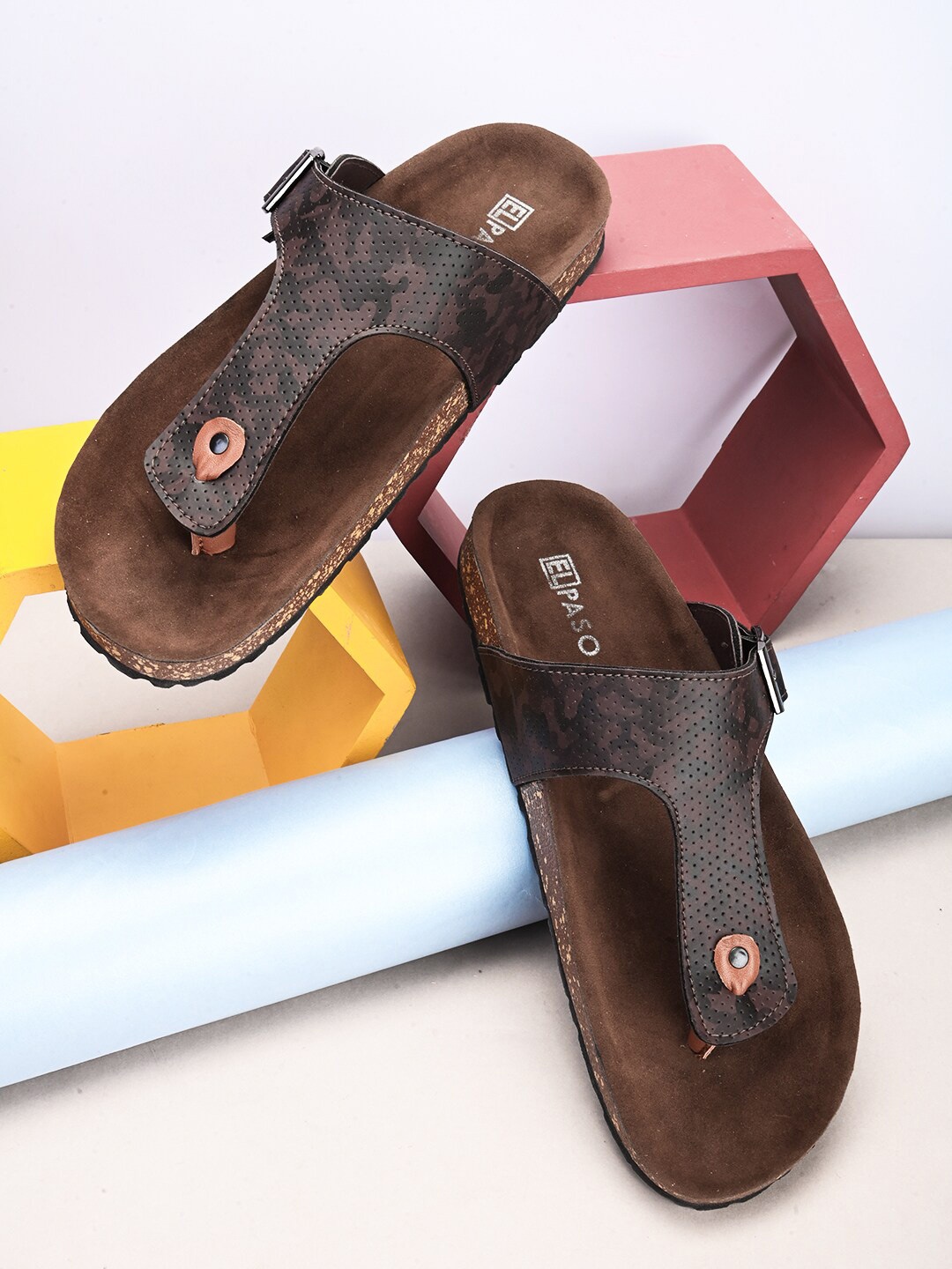 

El Paso Men Open Toe Comfort Sandals With Buckle Detail, Brown