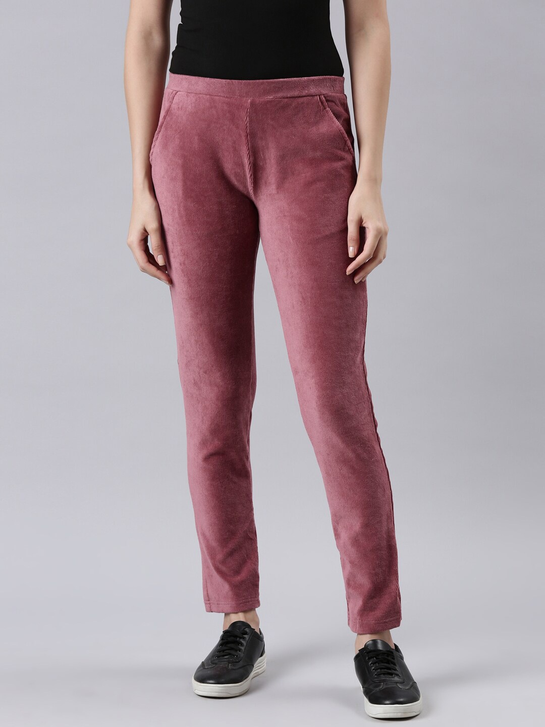 

Go Colors Women Slim Fit Corduroy Treggings, Burgundy