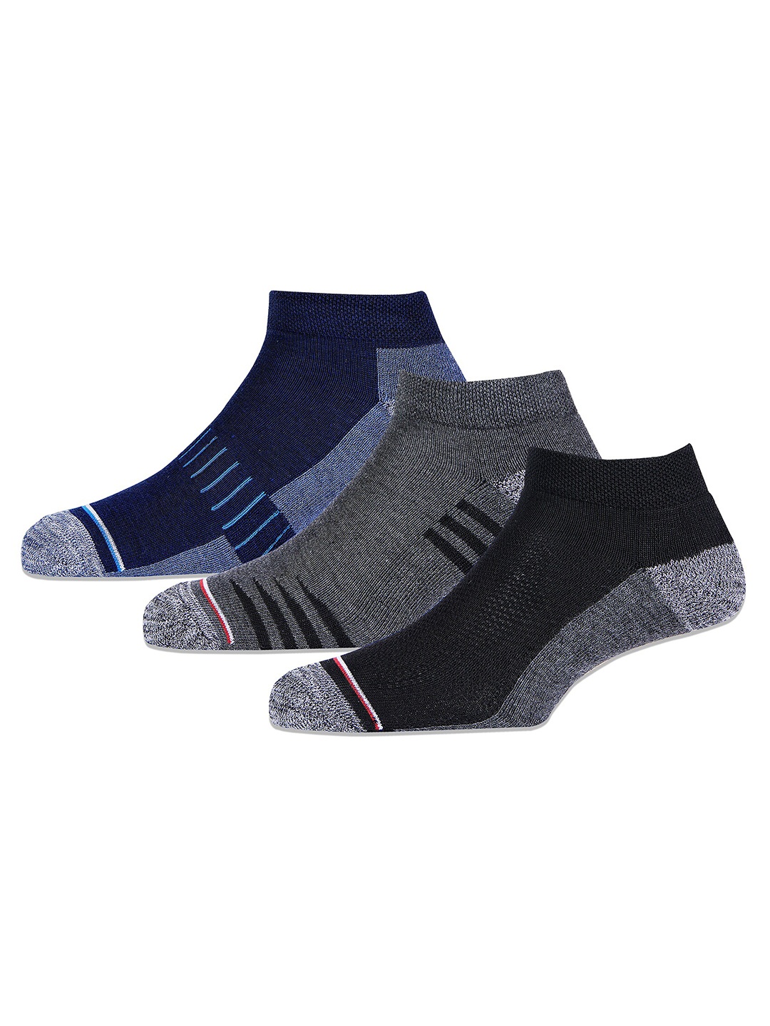 RC. ROYAL CLASS Men Pack Of 3 Patterned Cushioned Ankle-Length Socks, Blue