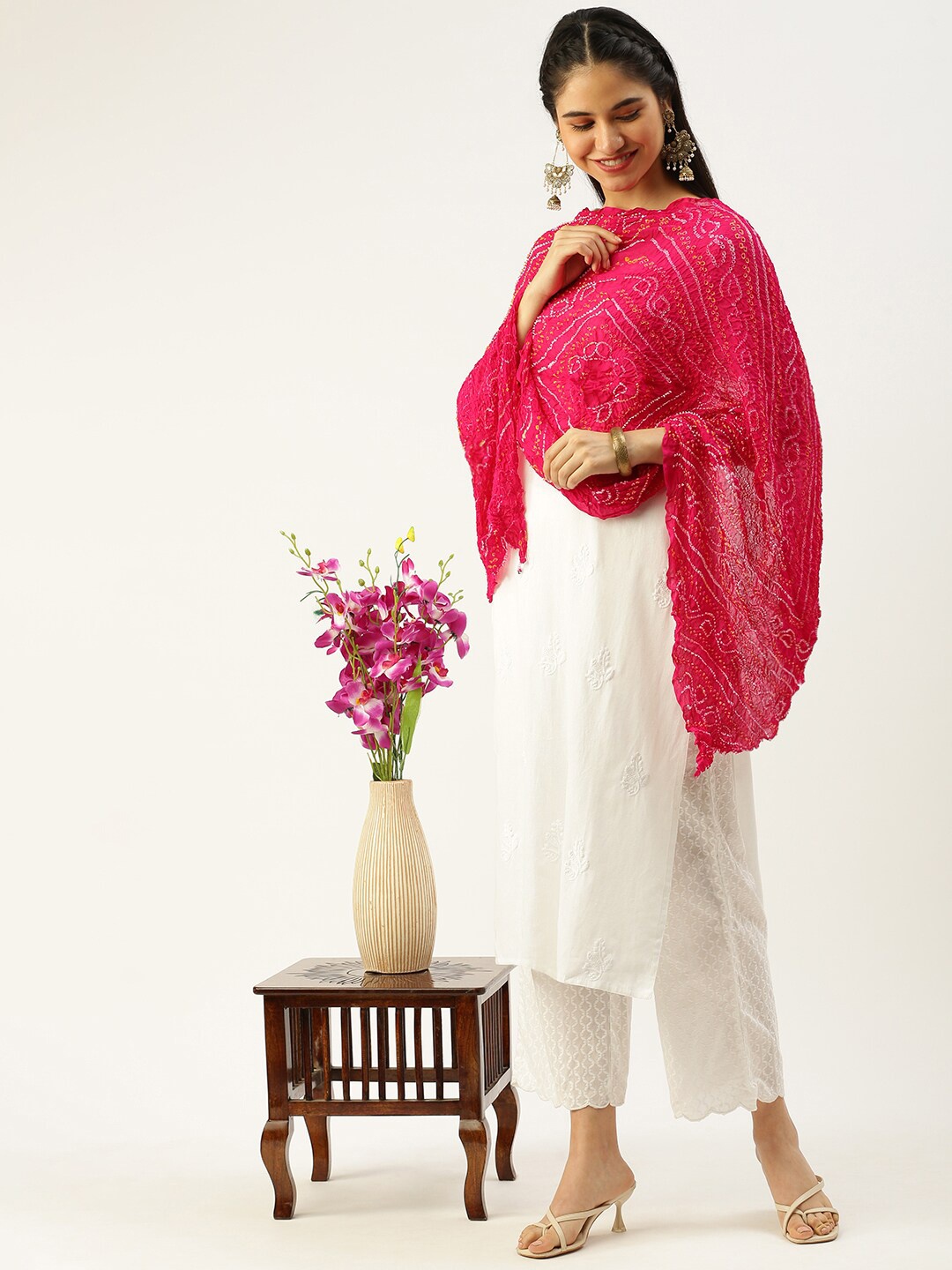 

Sanwara Bandhani Printed Party Dupatta, Pink