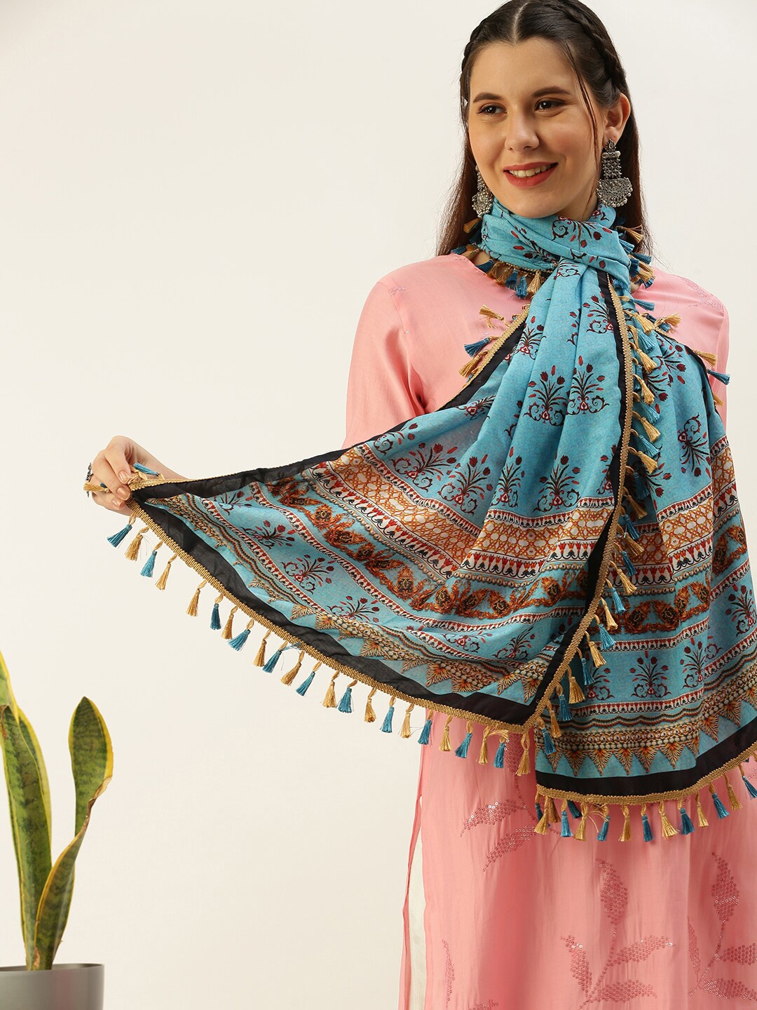 

Sanwara Ethnic Motifs Printed Cotton Dupatta, Green