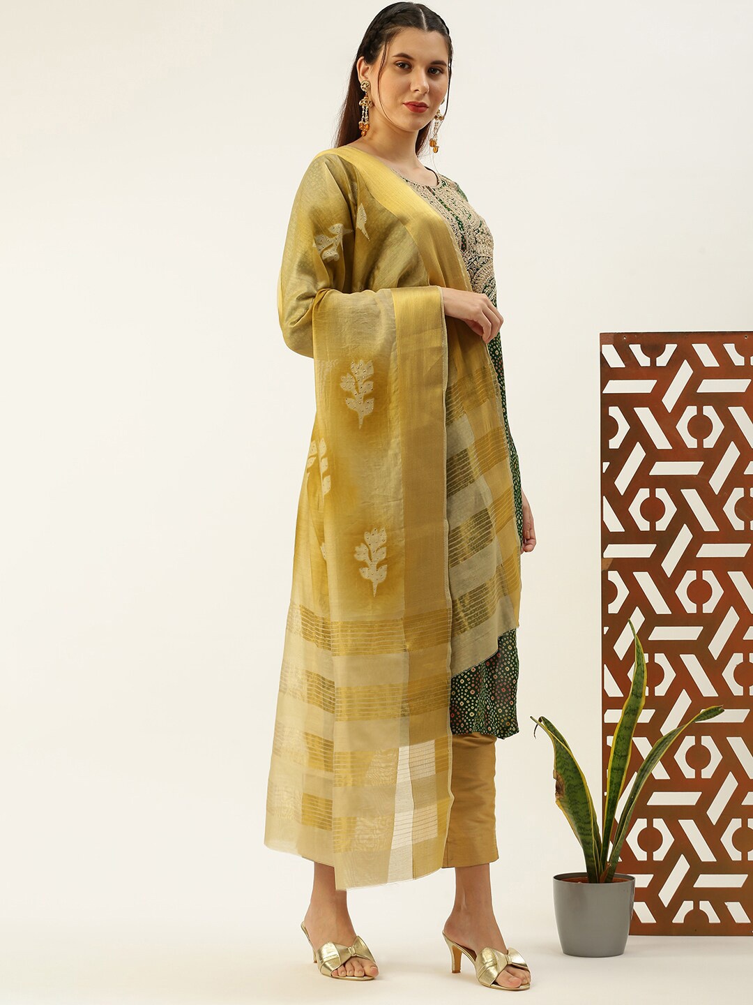 

Sanwara Ethnic Motifs Printed Zari Dupatta, Green