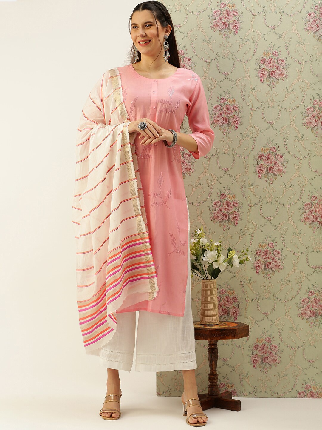 

Sanwara Striped Zari Silk Dupatta, Off white