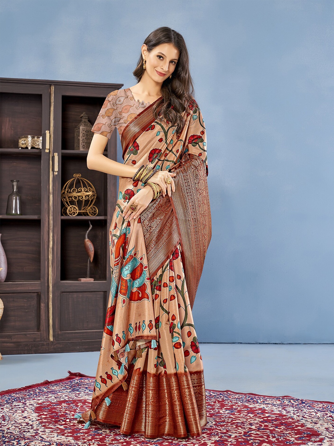 

Anouk Ethnic Motifs Printed Zari Banarasi Saree, Cream