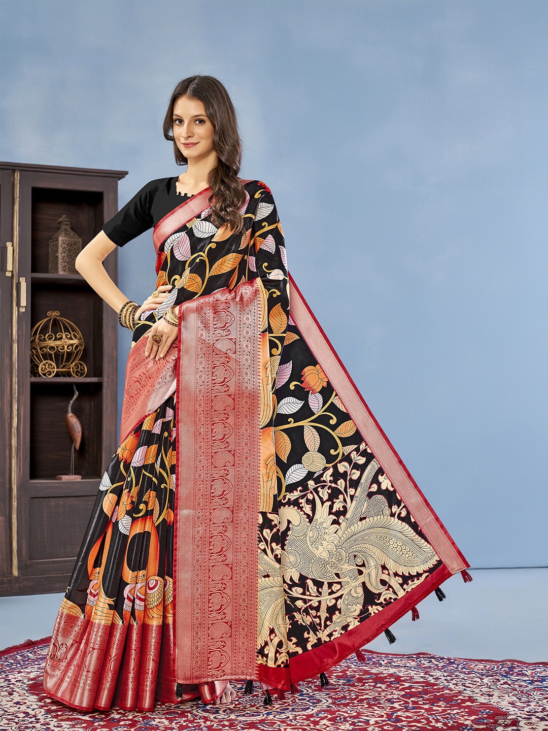 

Anouk Ethnic Motifs Printed Zari Banarasi Saree, Black