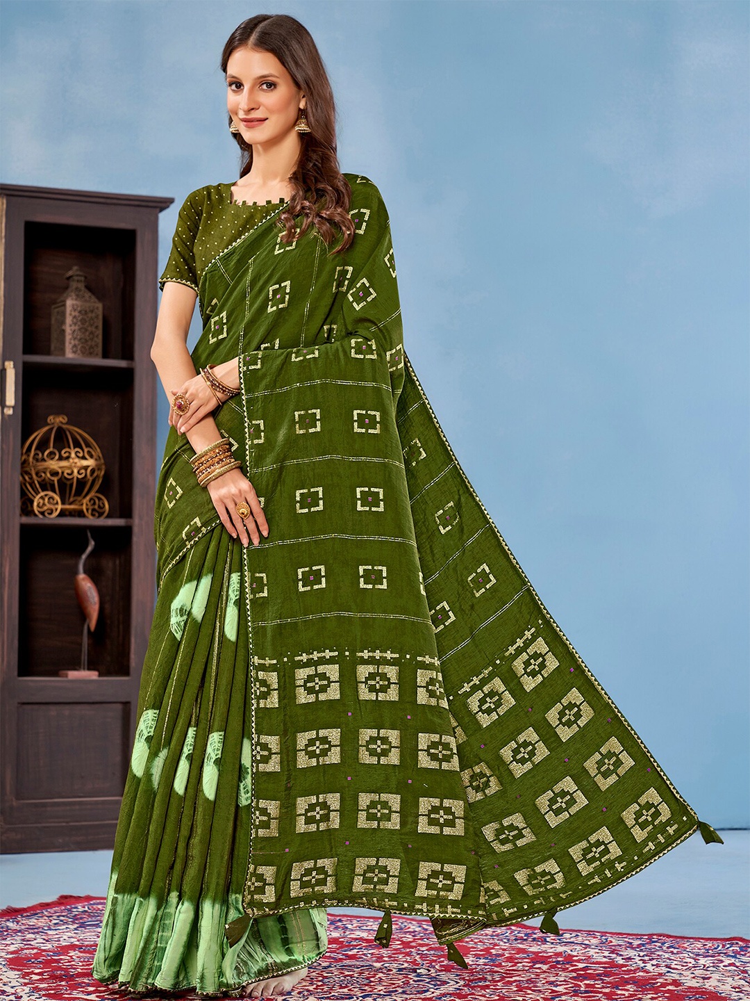 

Anouk Geometric Printed Saree, Green