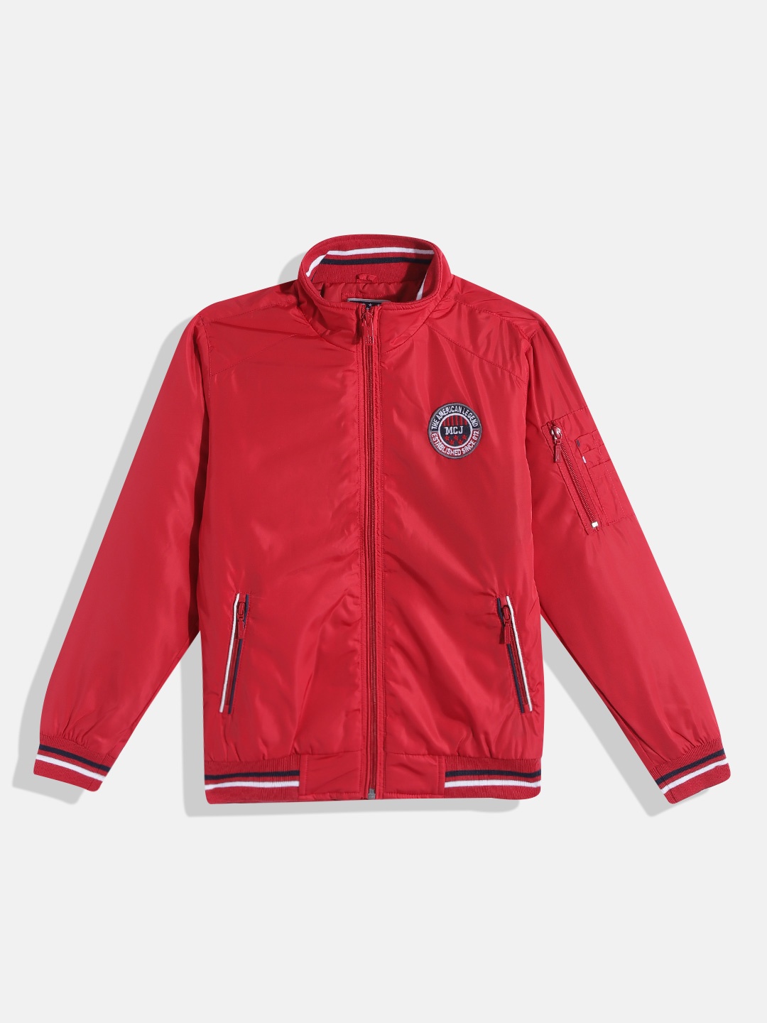 

Monte Carlo Boys Red Solid Bomber Jacket with Applique Detail