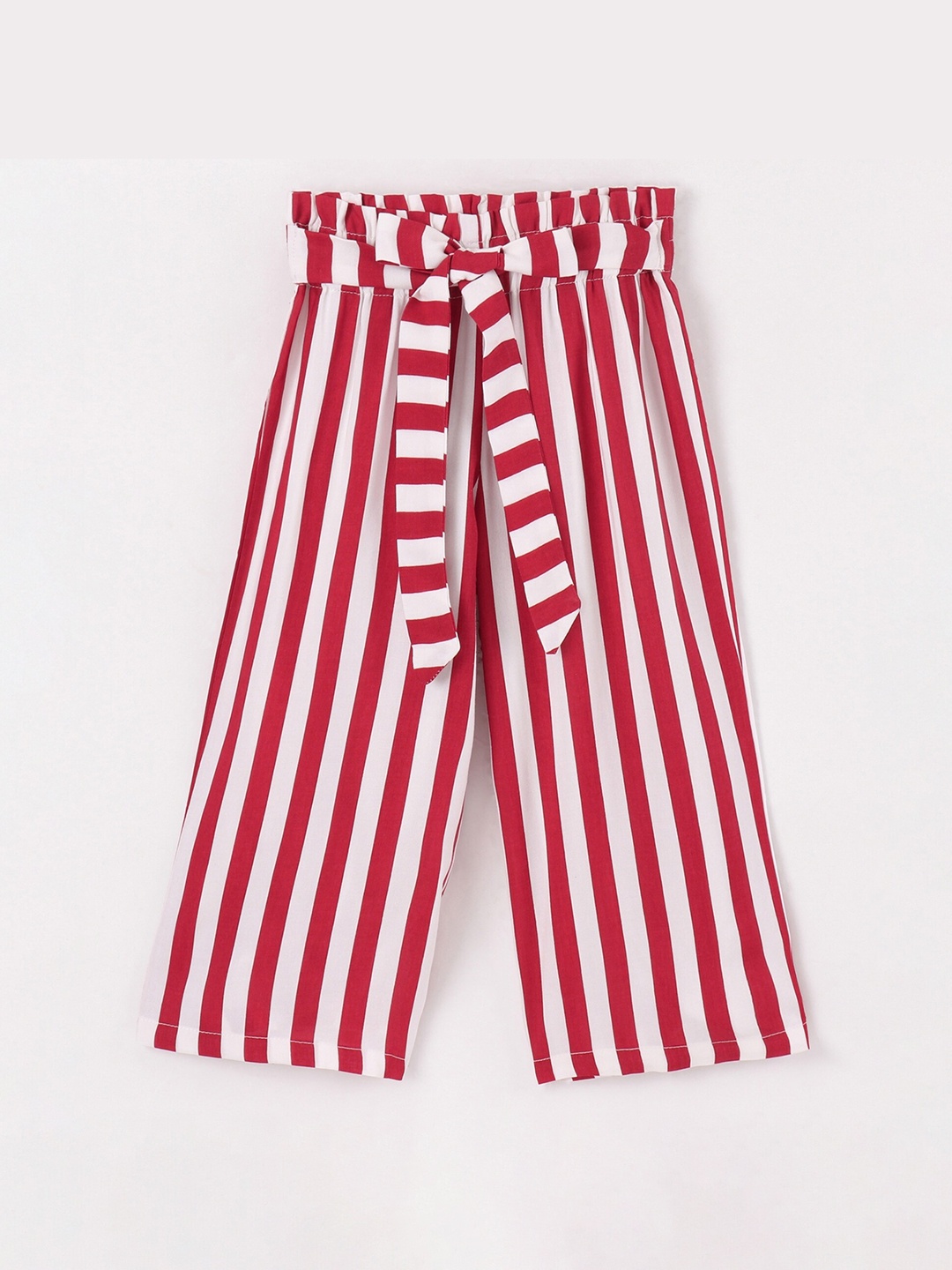 

CrayonFlakes Girls Striped Knitted Palazzo, Red