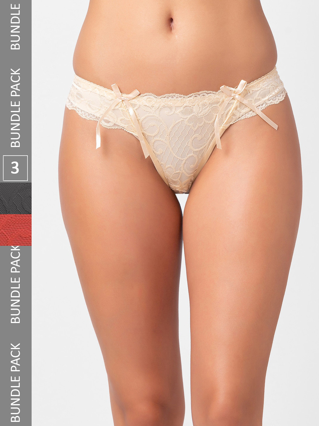 

NOIRA Women Pack Of 3 Assorted Self designed Laced Thongs Briefs