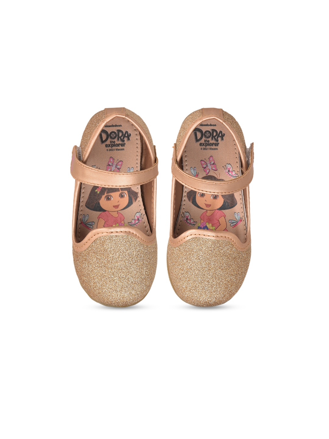 

toothless Girls Dora Printed Embellished Ballerinas, Rose gold