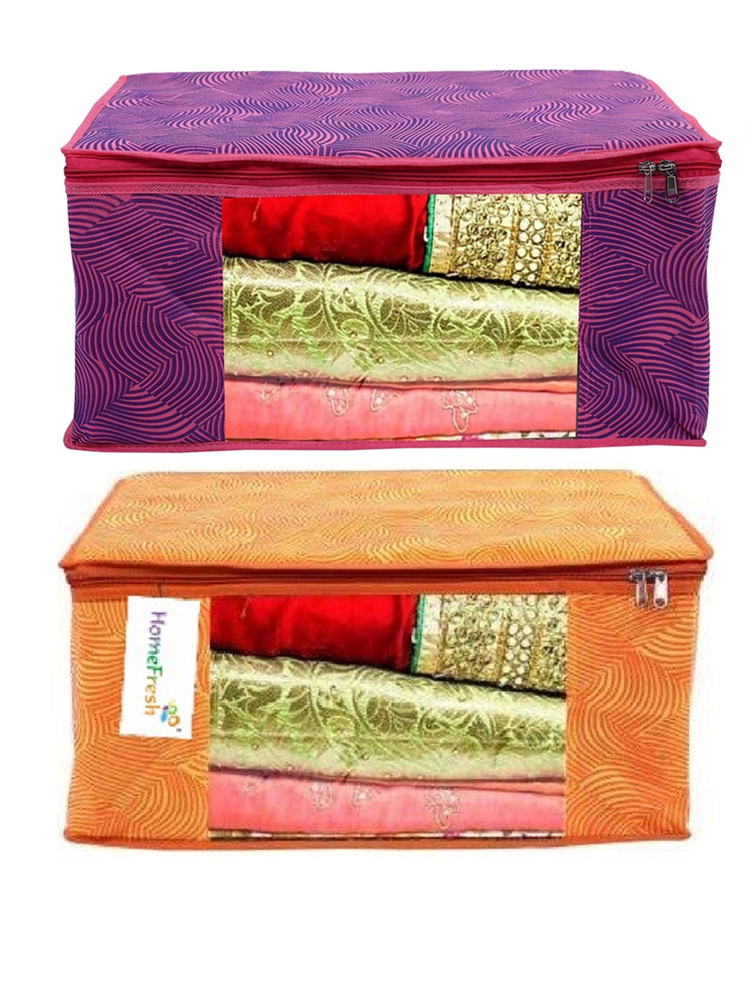 

Home Fresh Pink & Orange-Coloured 2 Pieces Leheriya Printed Multi-Utility Organisers