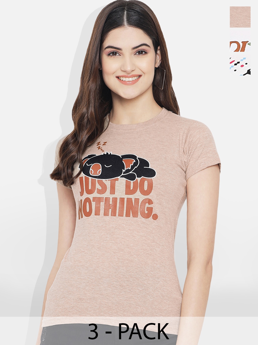 Fabflee Pack Of 3 Typography Printed Cotton T-shirt, White