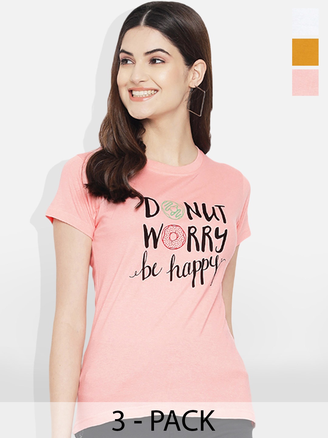 

Fabflee Women Multicoloured 4 Printed V-Neck T-shirt, Multi