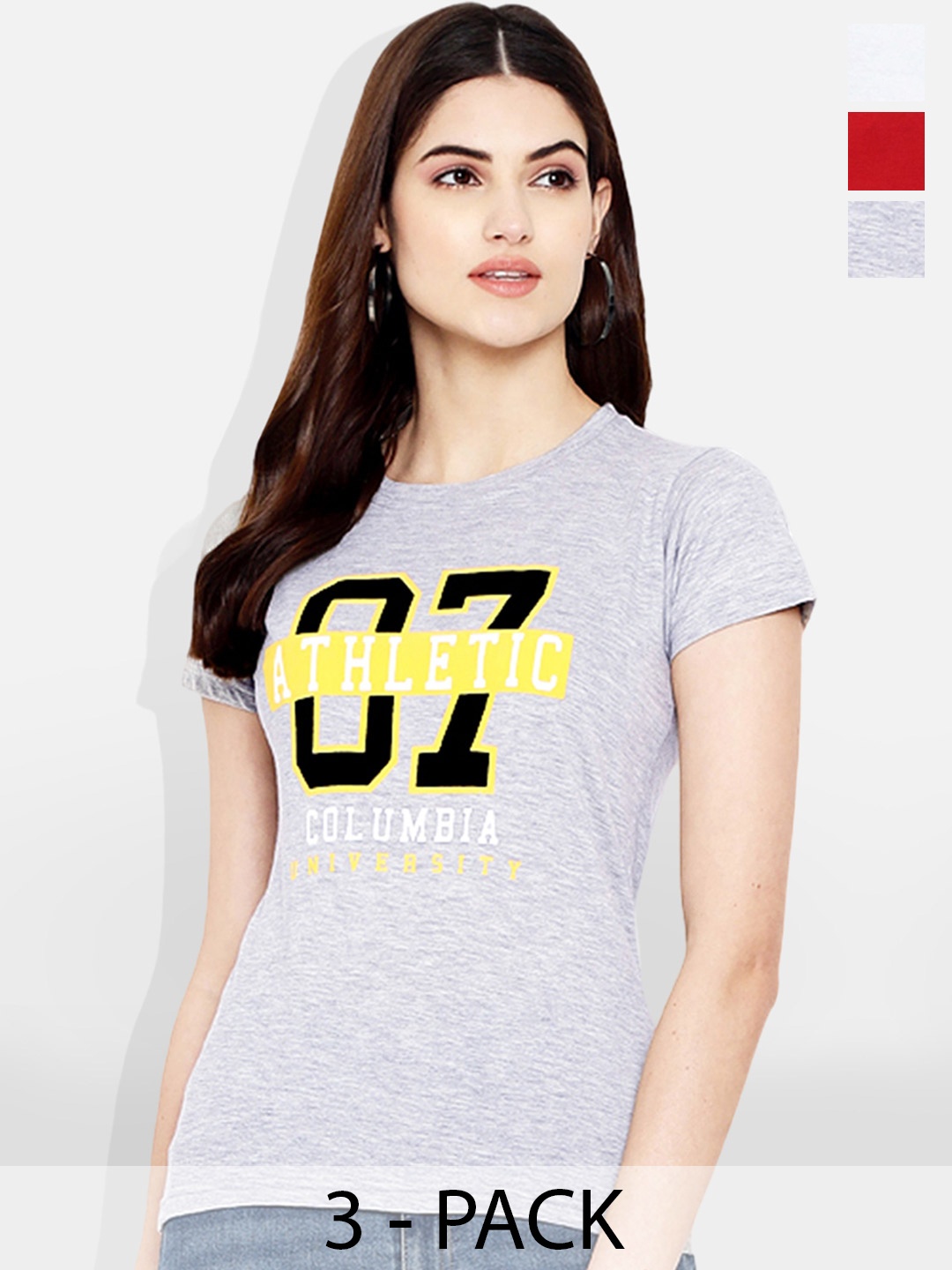 

Fabflee Pack Of 3 Typography Printed Cotton T-shirt, White