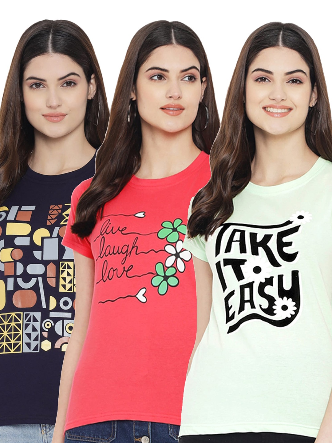 

Fabflee Pack Of 3 Typography Printed Cotton T-shirt, Black