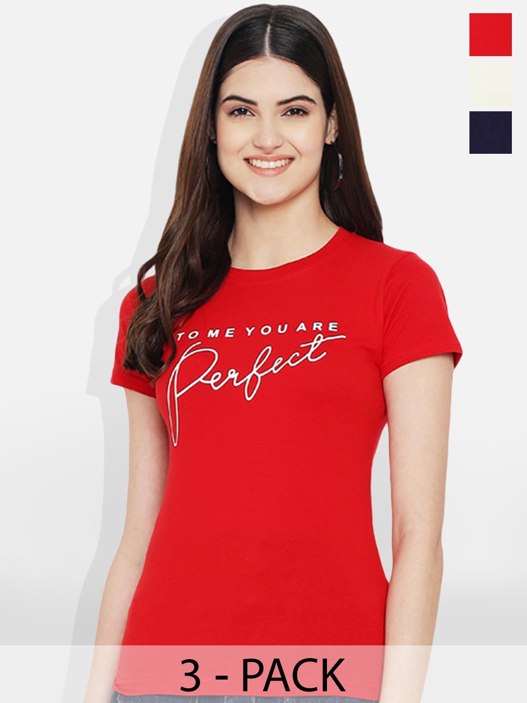 

Fabflee Pack Of 3 Typography Printed Cotton T-shirt, Navy blue