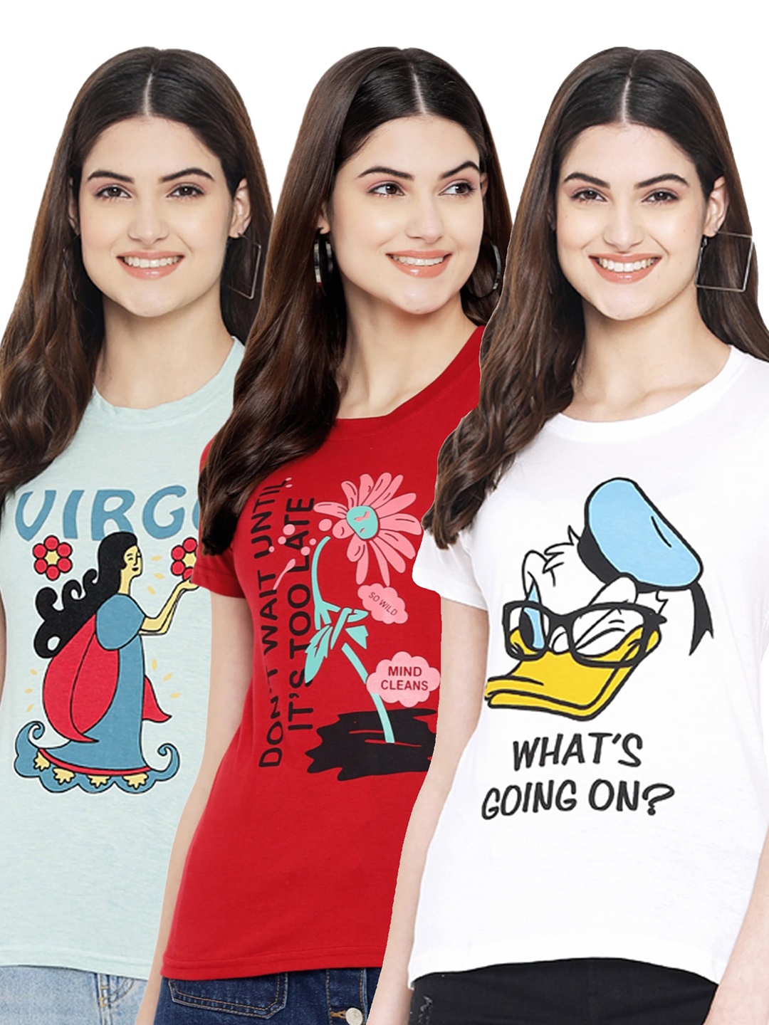 

Fabflee Pack Of 3 Graphic Printed Cotton T-shirt, Sea green