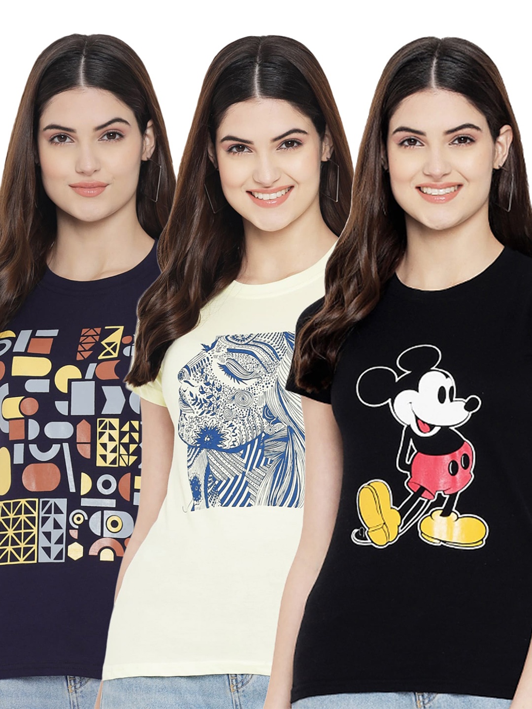 

Fabflee Pack Of 3 Graphic Printed Cotton T-shirt, Navy blue