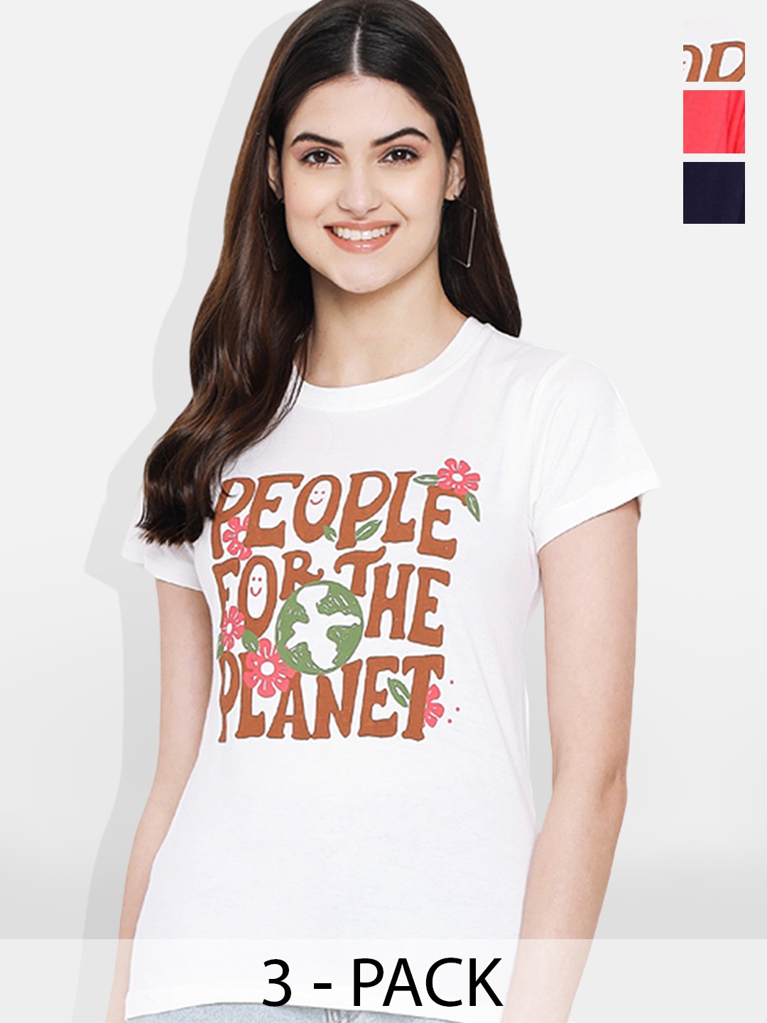 

Fabflee Women Multicoloured 4 Printed Applique T-shirt, Multi
