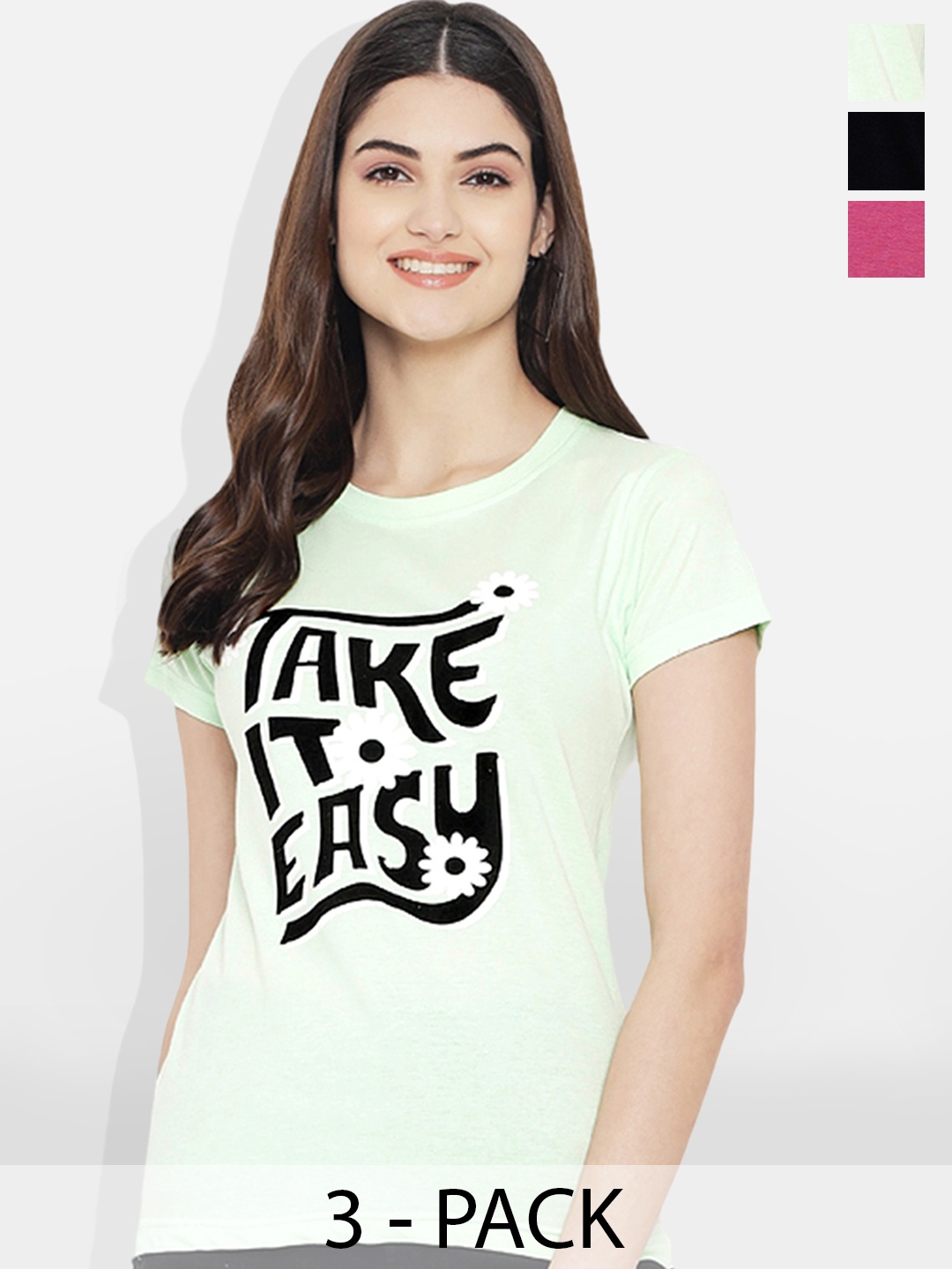 

Fabflee Women Multicoloured 4 Printed V-Neck T-shirt, Multi