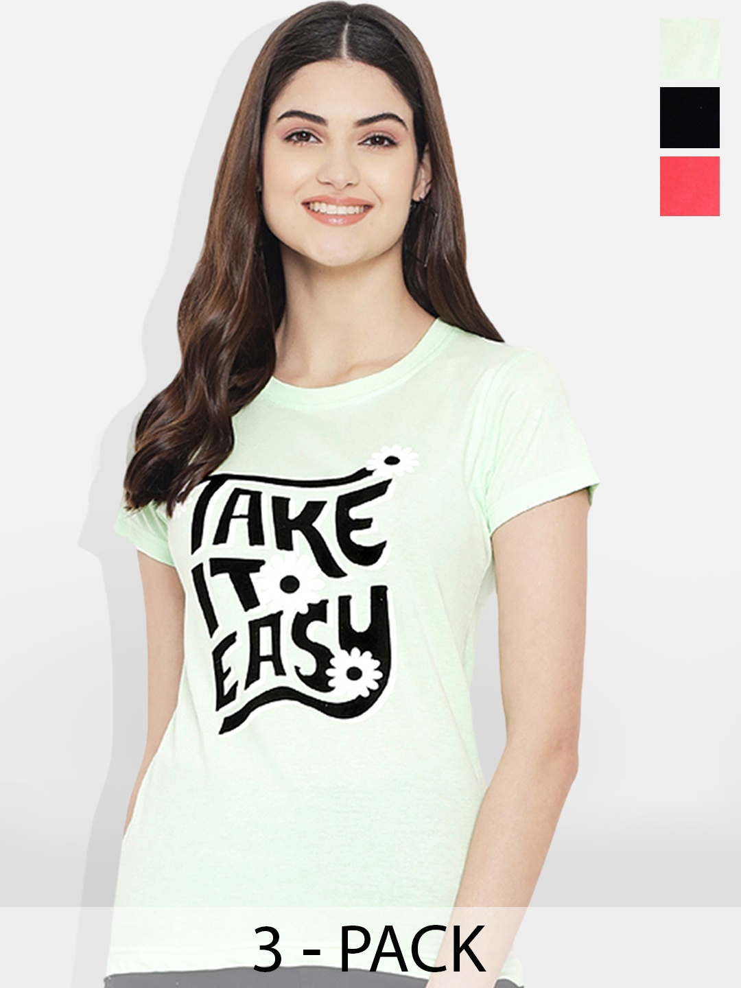 

Fabflee Women Multicoloured 4 Printed V-Neck T-shirt, Multi