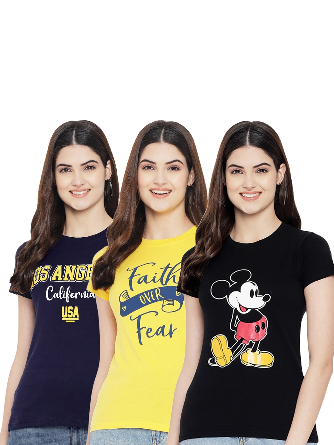 

Fabflee Pack Of 3 Typography Printed Cotton T-shirt, Navy blue