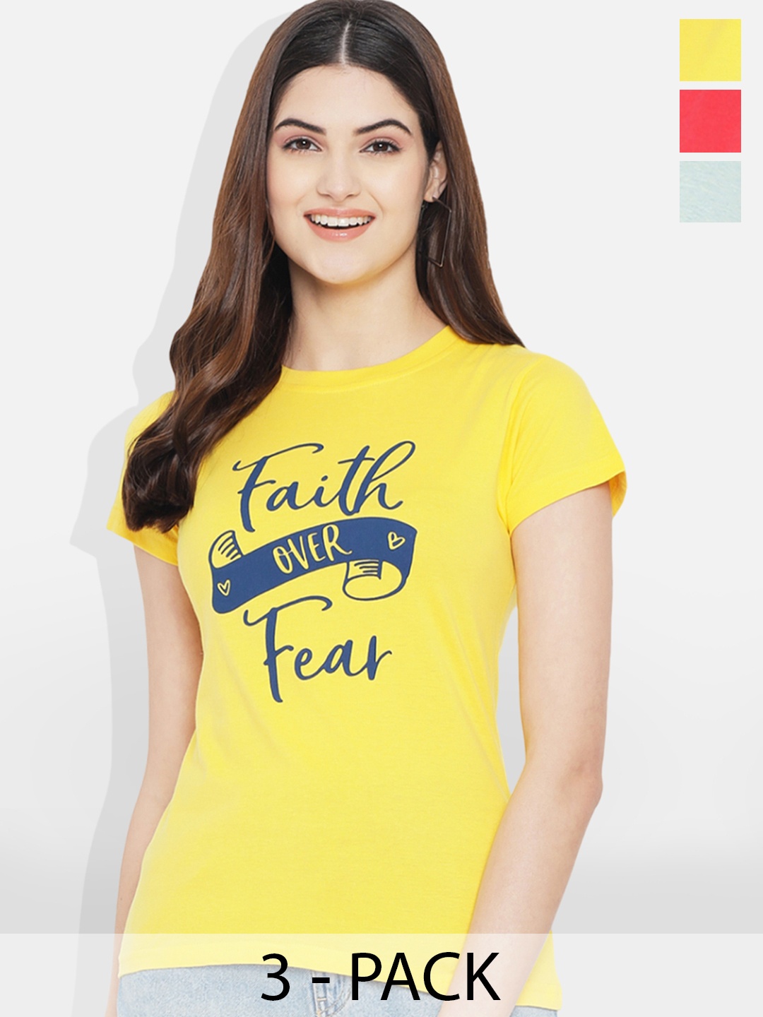 

Fabflee Pack Of 3 Typography Printed Cotton T-shirt, Red