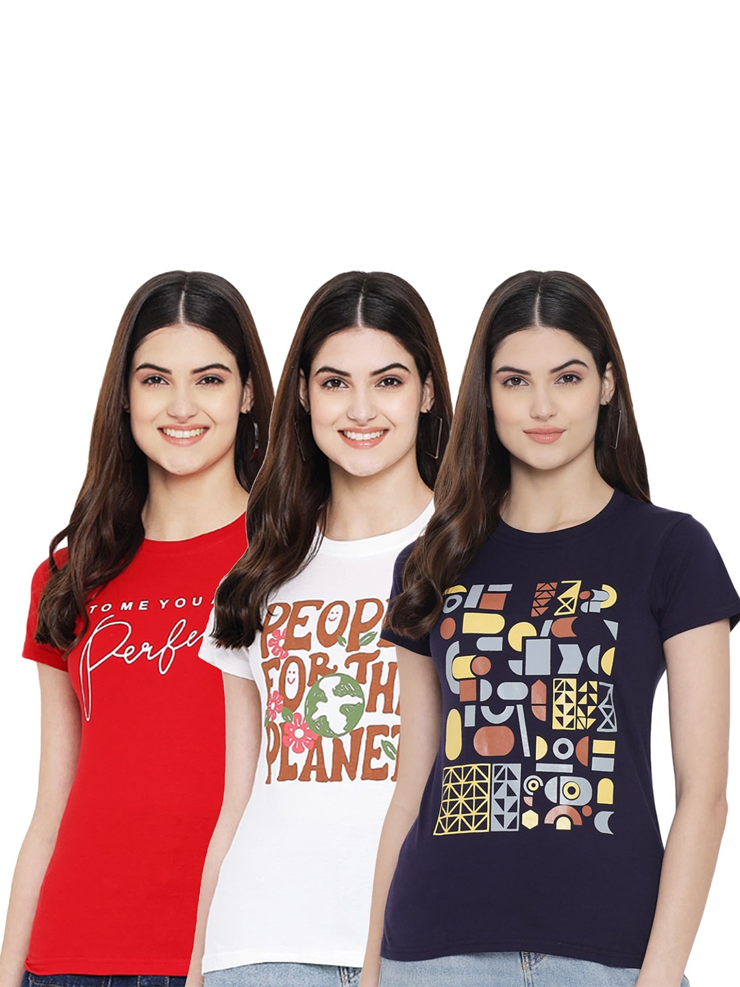 

Fabflee Pack Of 3 Typography Printed Cotton T-shirt, Red