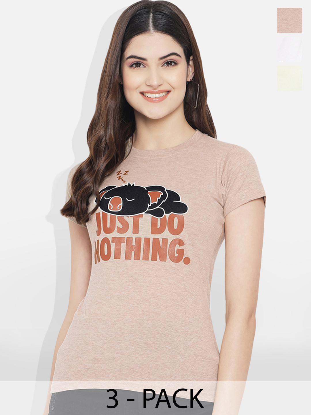 

Fabflee Pack Of 3 Typography Printed Cotton T-shirt, White