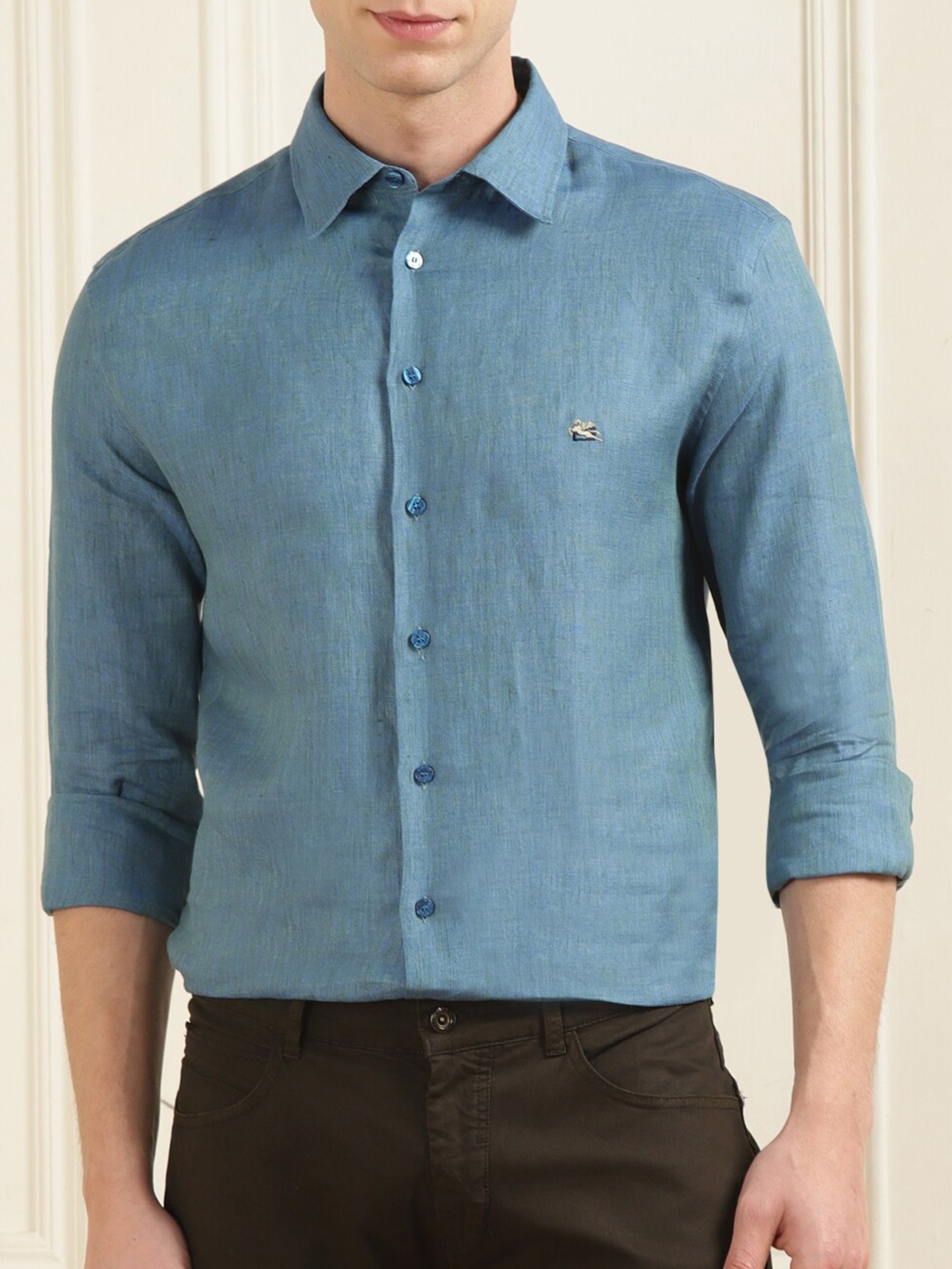 

ETRO Spread Collar Cotton Formal Shirt, Teal