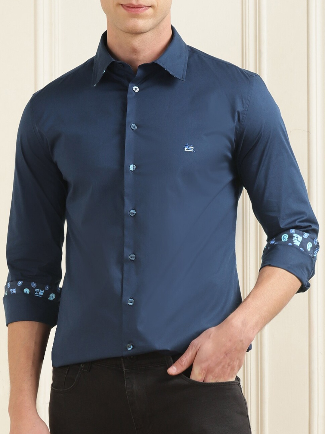 

ETRO Spread Collar Cotton Formal Shirt, Navy blue