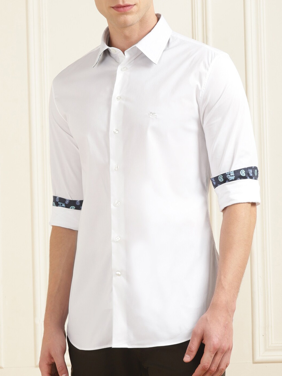 

ETRO Spread Collar Cotton Casual Shirt, White