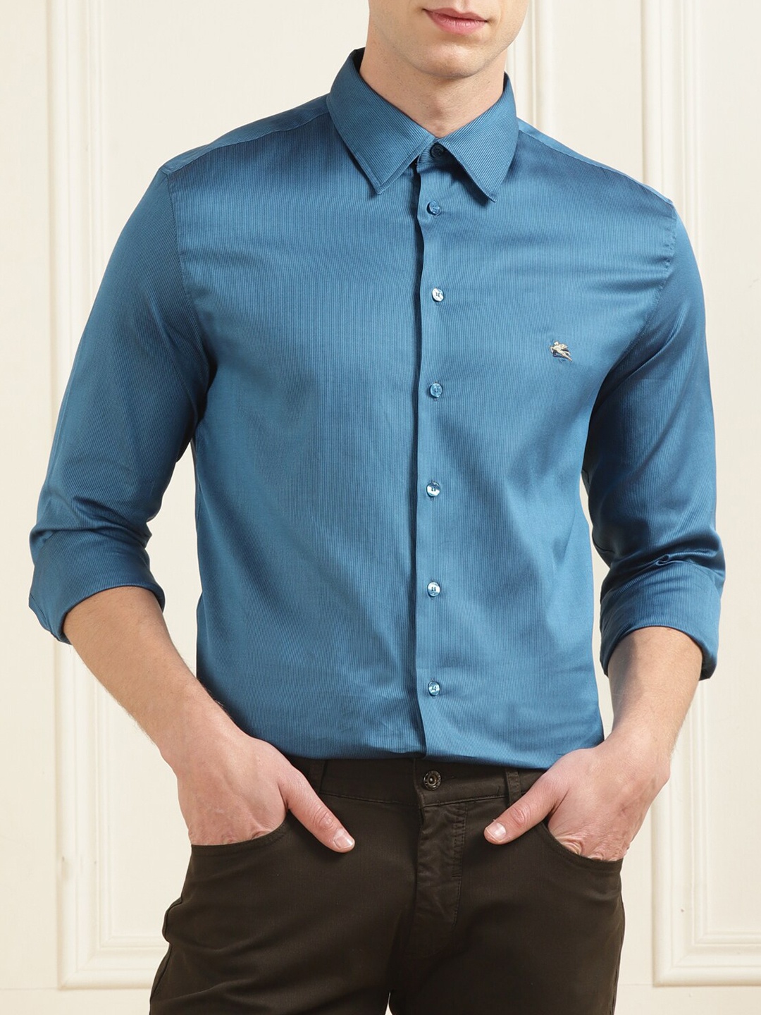 

ETRO Spread Collar Cotton Formal Shirt, Blue