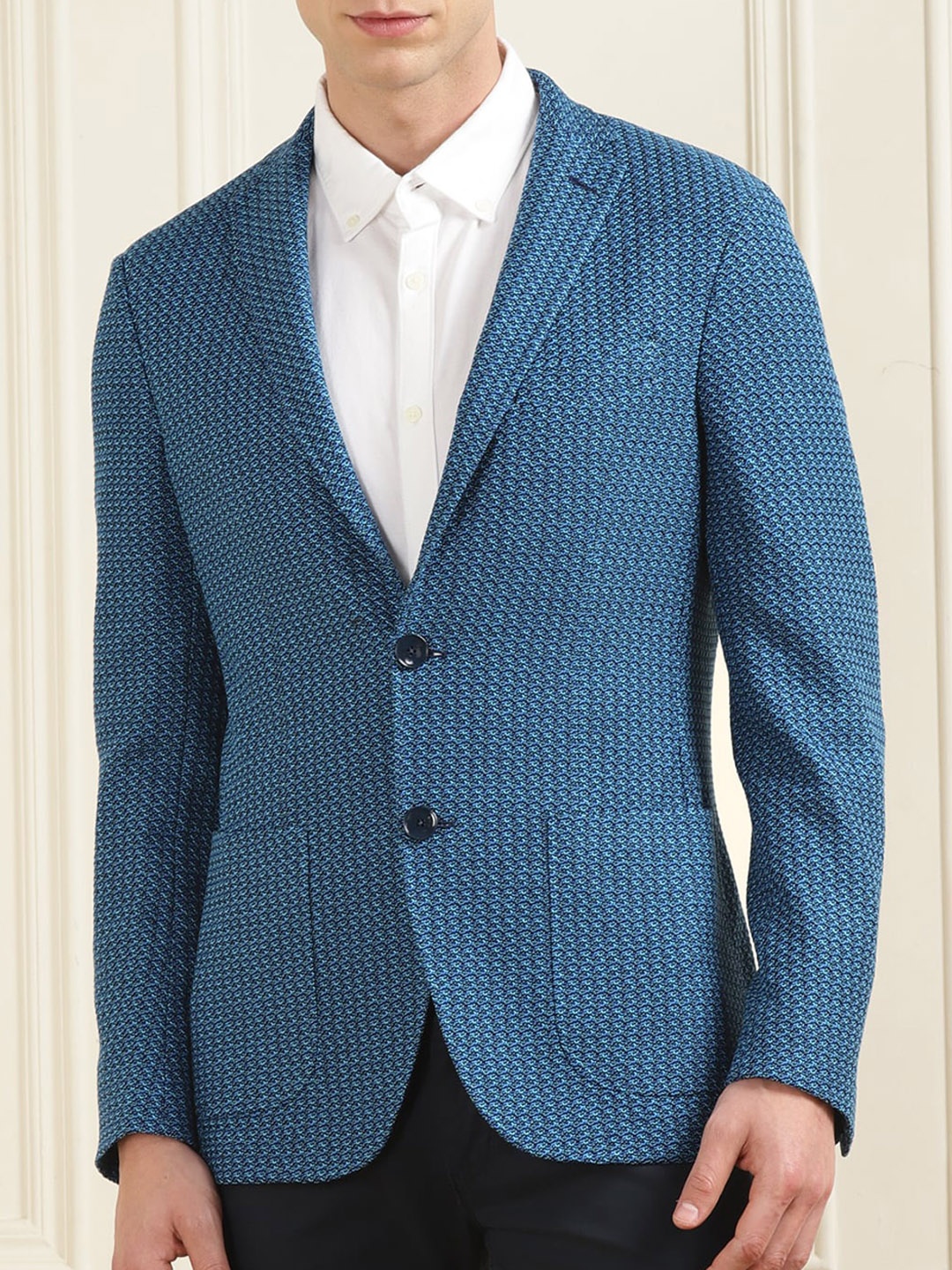 

ETRO Notch Lapel Textured Single-Breasted Formal Blazer, Blue