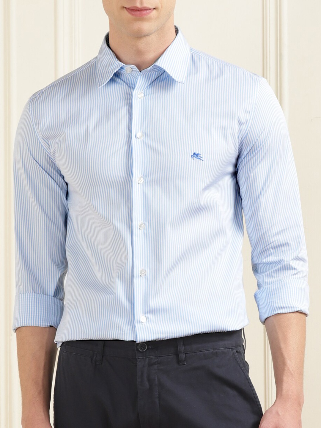 

ETRO Vertical Striped Cotton Formal Shirt, Blue