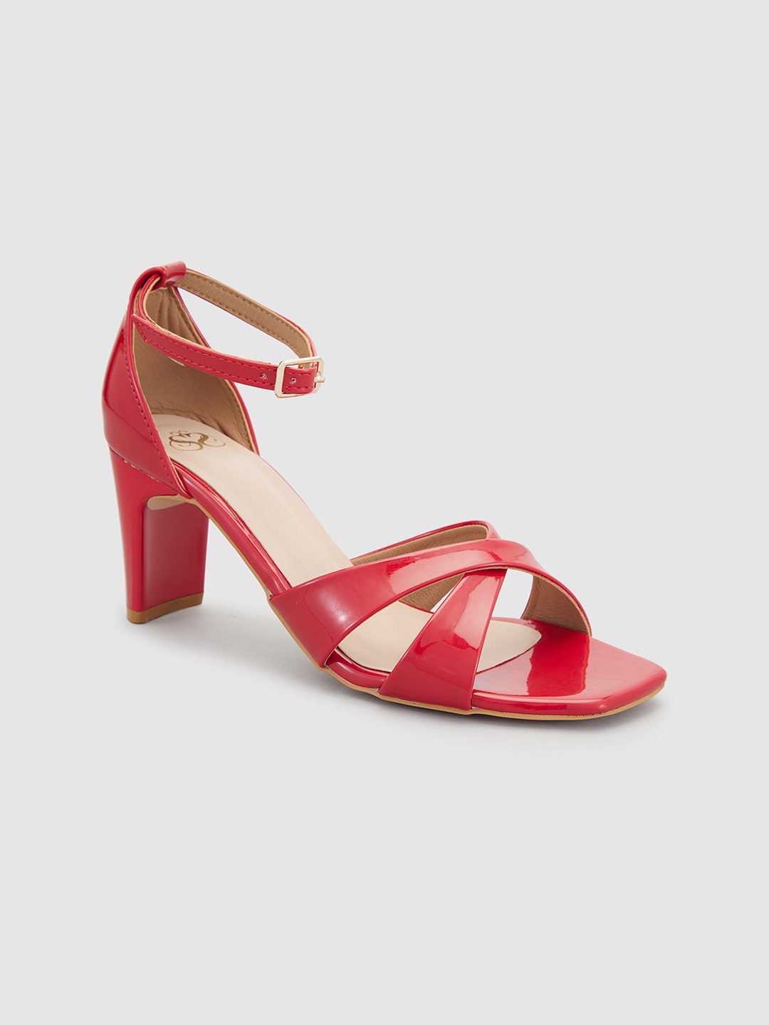 

Sole To Soul Cross Strap Ankle Looped Block Heels, Red