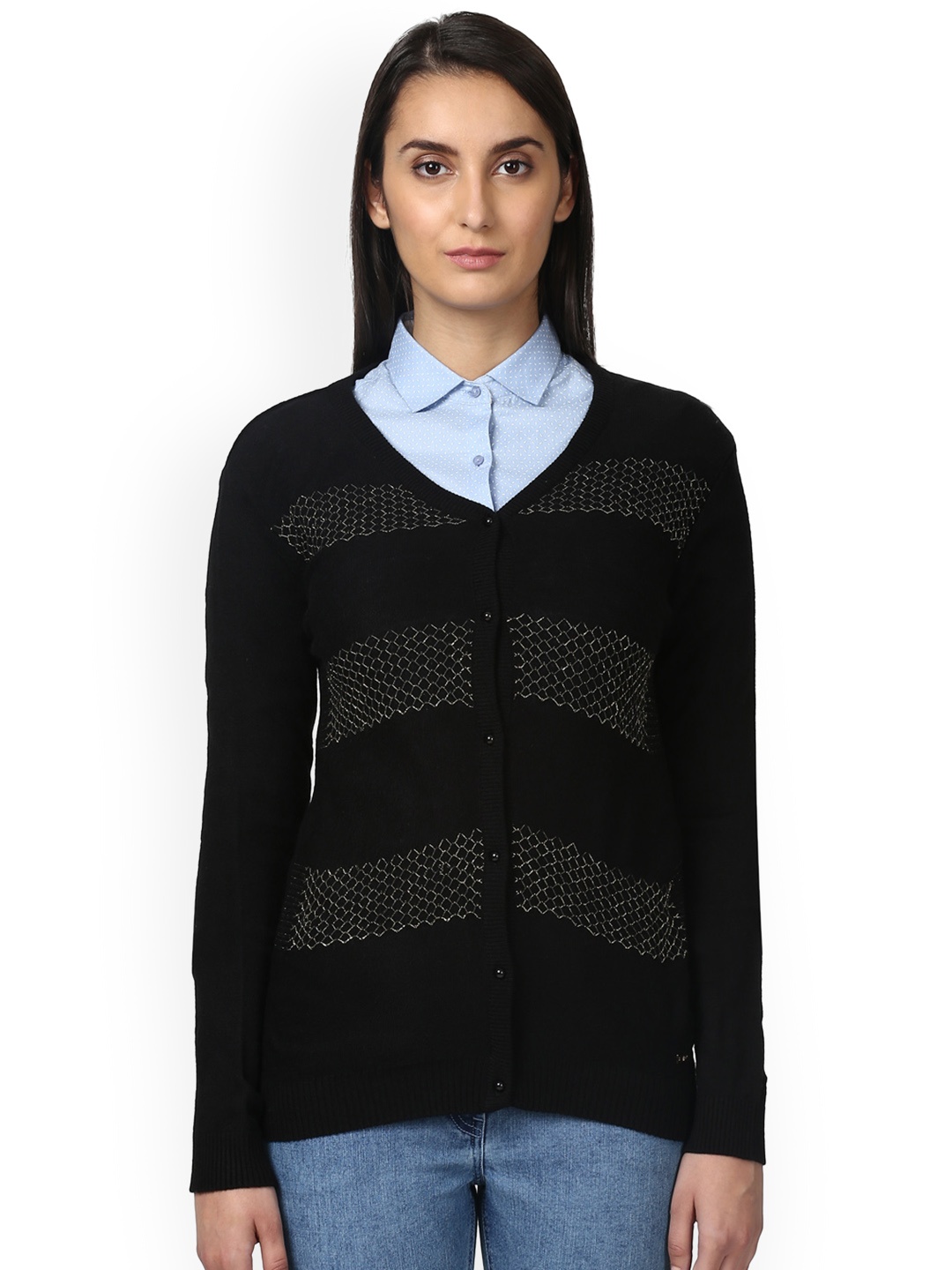 

Park Avenue Women Black Self Design Cardigan