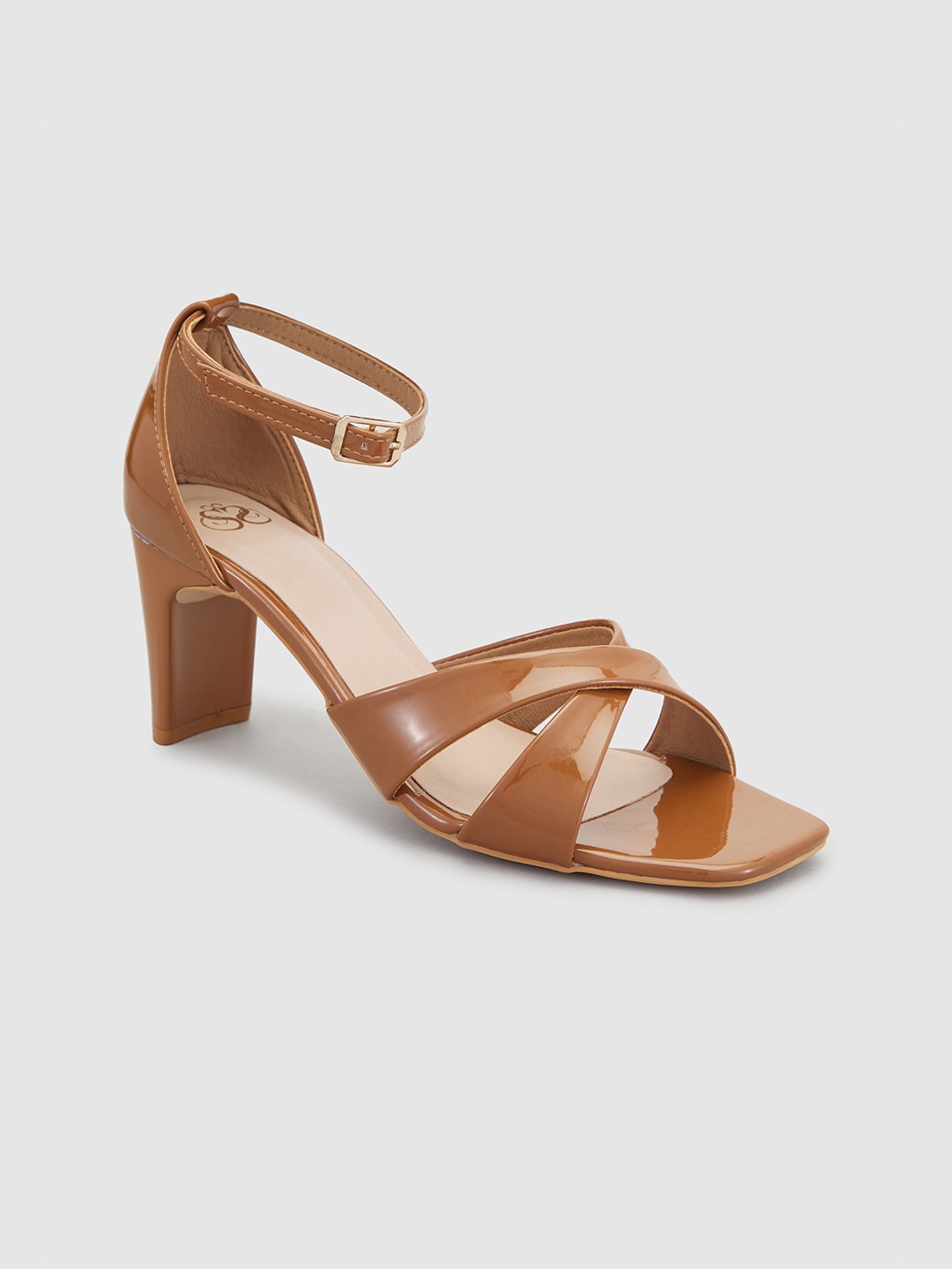 

Sole To Soul Cross Strap Ankle Looped Block Heels, Brown